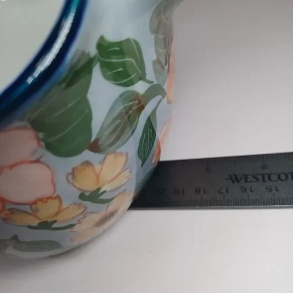 Ruffled Ceramic Basket Handcrafted Blue White Pink Floral Twisted Handle - Picture 11 of 11